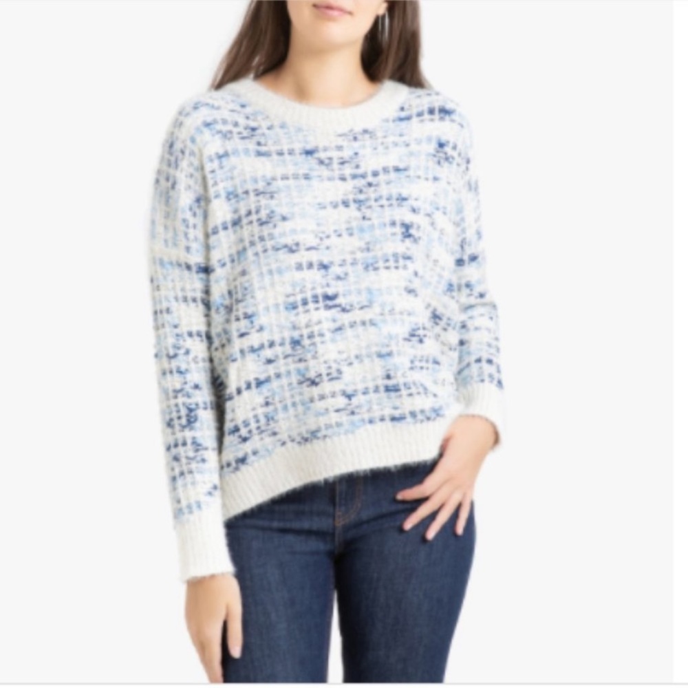 Frnch Blue Fuzzy Chunky Knit Sweater Crew Neck Top M/L NEW